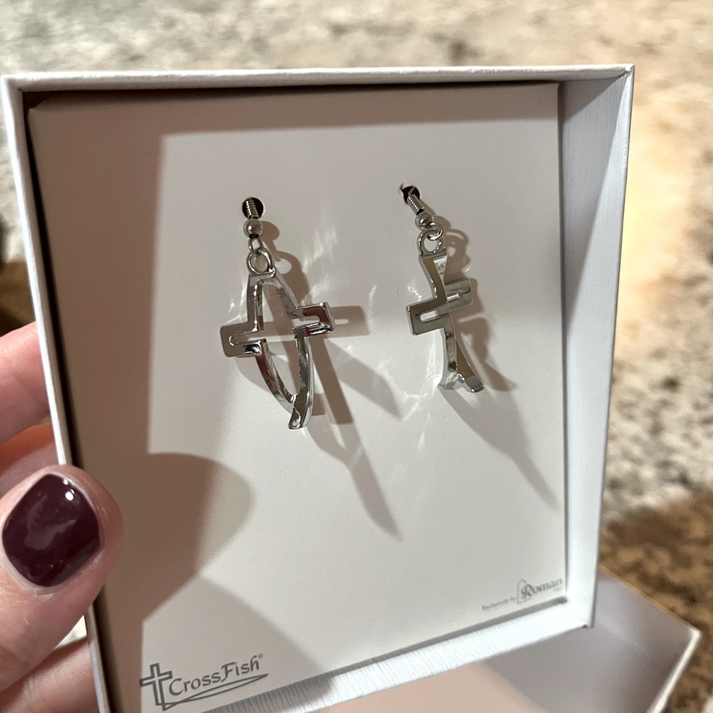 Cross Fish Silver earrings